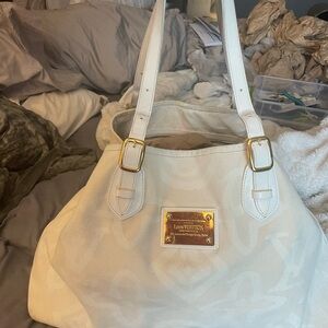 Louis Vuitton White Shoulder Bag with Gold Accents